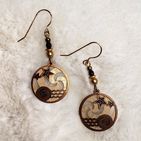 Jewelry - Beaded Metal Seascape Earrings with Stars